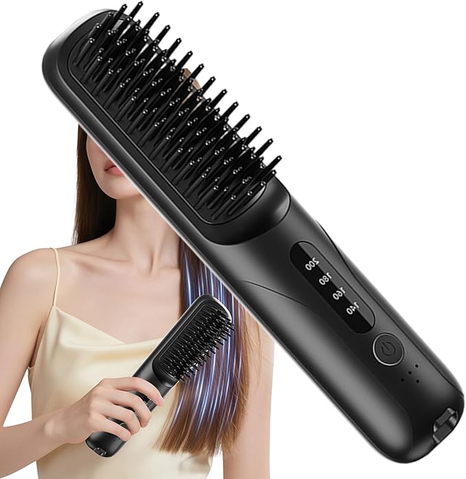 Cordless Hair Straightener Brush - Rechargeable Hair Styling Tool | Travel Straightener Brush - for Home Apartment Salon Travel Business Trips Women Men
