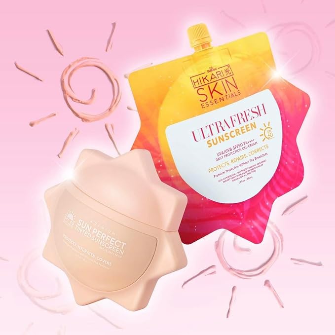 HikariSkinEssentials Ultrafresh and Sun Perfect Sunscreen Set SPF 50 PA+++ Daily Protection Gel-Cream Tinted Formula