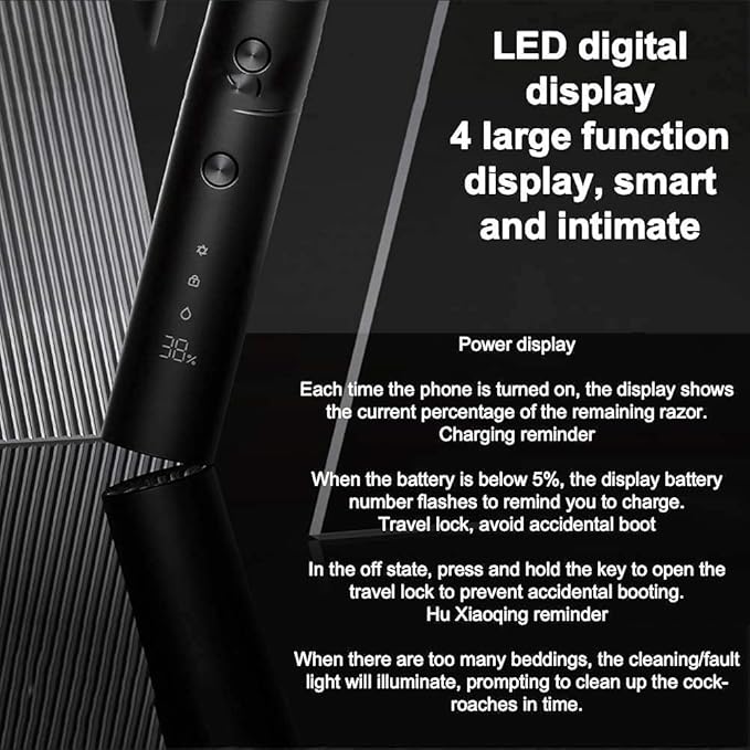 Electric Head Hair Shaver Men Rotary Shaver Razor Waterproof Wet/Dry Rechargeable Cordless USB LED DisplayBlack