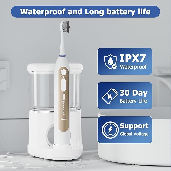 Electric Toothbrush with Water Flosser Upgraded 2.0 Electric Toothbrush for Adults 5 Floss Speeds &amp 3 Modes with 3 Brush + 1 Nozzle 500ML Tank IPX7 Waterproof for Braces &amp Gum Care - White
