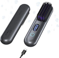 Cordless Hair Straightener Brush-Portable Straightening Comb 9600mAh Batt Plasma Tech 9 Temp-Settings &amp LED Display for Travel &amp Home (Grey)