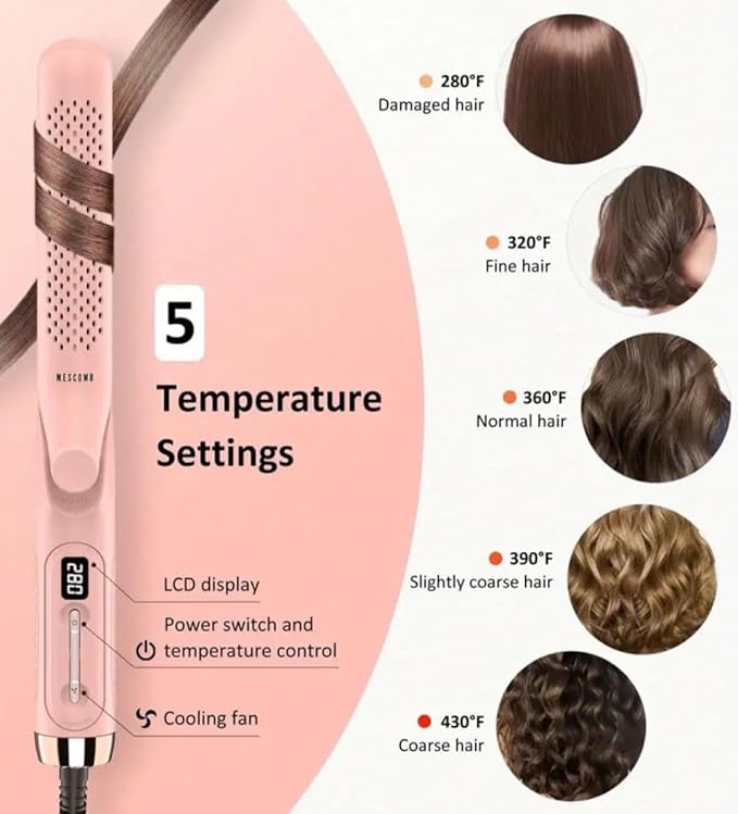 Professional Hair Straightener with LCD Display 5 Temperature Settings 280-430°F Negative Ion Technology Pink