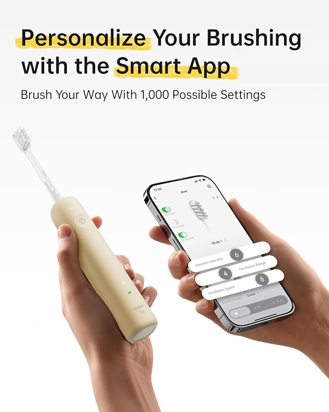 Laifen Wave Special Electric Toothbrush New 2025 Version Oscillation &amp Vibration Sonic Electric Toothbrush for Adults with App 2 Brush Heads IP68 Waterproof Travel Powered Toothbrush (Matte Yel