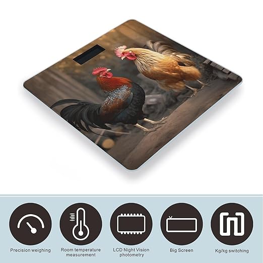 Rooster and Chicken Scale for Body Weight Anti-Slip Sturdy Tempered Glass Weighing Machine Highly Digital Accurate Bright LCD Bathroom Scale for Household Gift