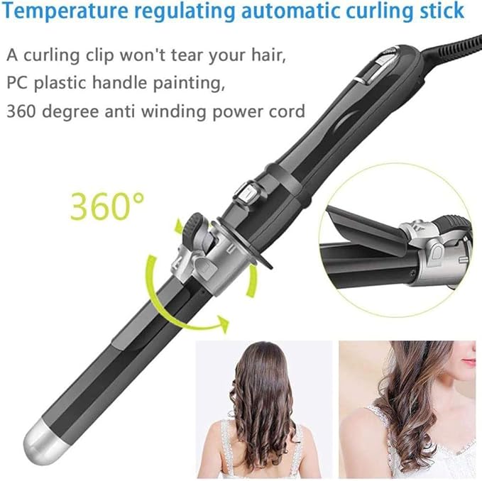 Rotating Electric Curling Iron Automatic Hair Curler Stick Ceramic Roll Curling 360-degree Automatic Rotation Styling Tools (Color : D) (E)