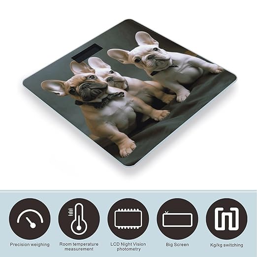 French Bulldog Puppies Scale for Body Weight High Precision Digital Weight Scales with LCD Display Anti-Slip Sturdy Slim Tempered Glass Bathroom Scale for Home Use