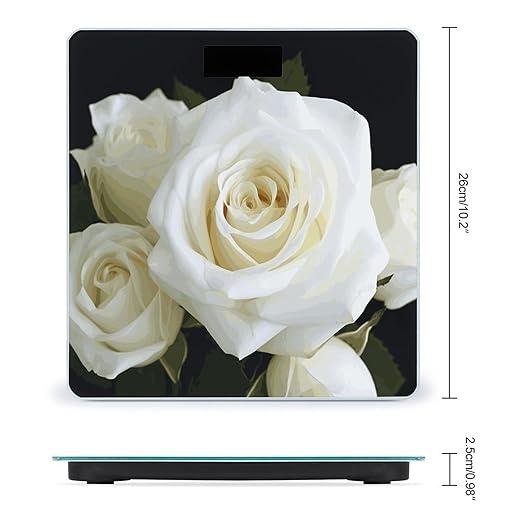 White Rose Scale with LCD Easy-to-Read Anti-Slip Weight Digital Bathroom Scale Precision Weighing Scales Sturdy Tempered Glass Body Weight Scales for Daily Use