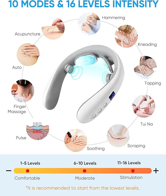 Neck Massager for Pain Relief Smart Electric Pulse Neck Massager with Heating Portable Deep Tissue Neck Massager Gift for Women Men