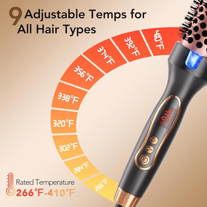 Thermal Brush 1.5 Inch Curling Iron Heated Round Brush Styler Hair Straightener &amp Curler &amp Volumizer 3 in 1 Negative Ion Dual Voltage 9 Temperature Control with LED Display (Inky)