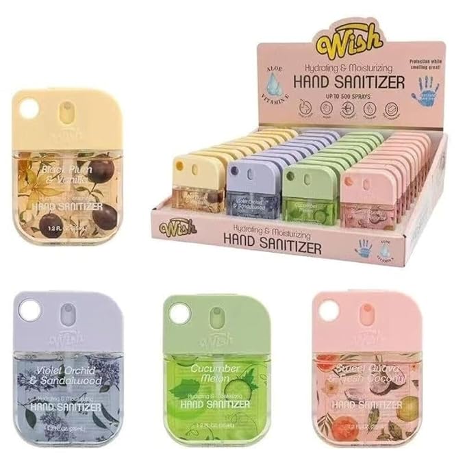 Wish Hand Sanitizer Spray Travel Size 40-Pack 1.2 FL OZ (35mL) Each – Vanilla Sandalwood Fresh Coconut Macadamia – Hydrating &amp Moisturizing Formula.(40 Pack)