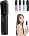 2026 New Ceramic Hair Dressing Comb Portable Straightener Brush Portable Wireless Hair Straightener 4 Temp Settings Straight Suitable for Short Hairtravel Home use (Black)