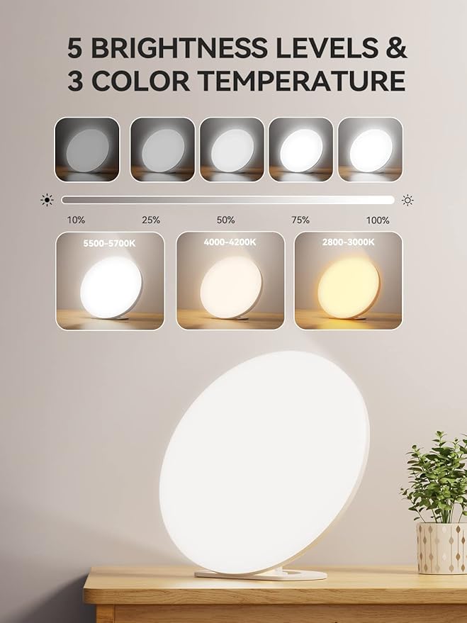 Light Lamp 13000 Lux UV-Free LED Light with 5 Brightness Levels/3 Color Temperature/4 Timer Remote Control Daylight Lamp with Memory Function for Home Office