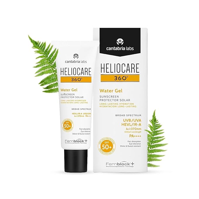 Helio-care 360º Water Gel SPF 50+ PA++++ Sunscreen | Ultra-Light Hydrating Sunscreen for Dry &amp Dehydrated Skin | Hyaluronic Acid | Water &amp Sweat Resistant | No White Cast | 50ml