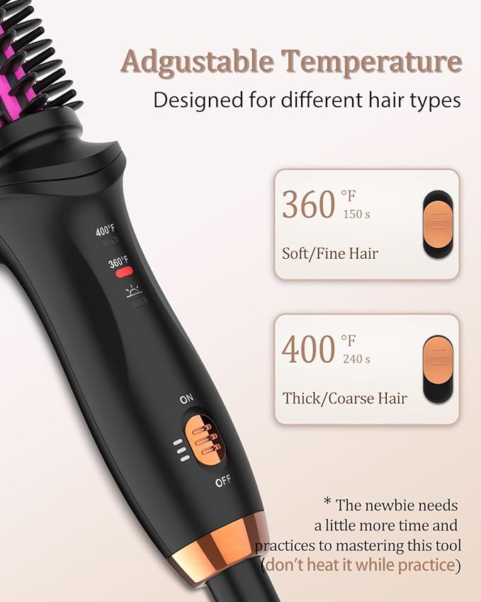 Curling Iron Brush for Short Long Hair Hair Curling Brush Long Barrel Tourmaline Ceramic Dual Voltage Curling Brush Iron with Anti-Scald Bristles (Black)