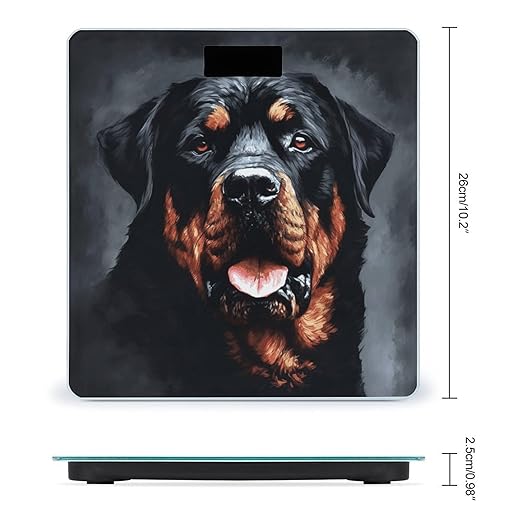 Cool Rottweiler Dog Art Scale for Body Weight Safe Rounded Corners Tempered Glass Digital Bathroom Scale LED Display 400lb Capacity Weight Scales with High Precision Sensors
