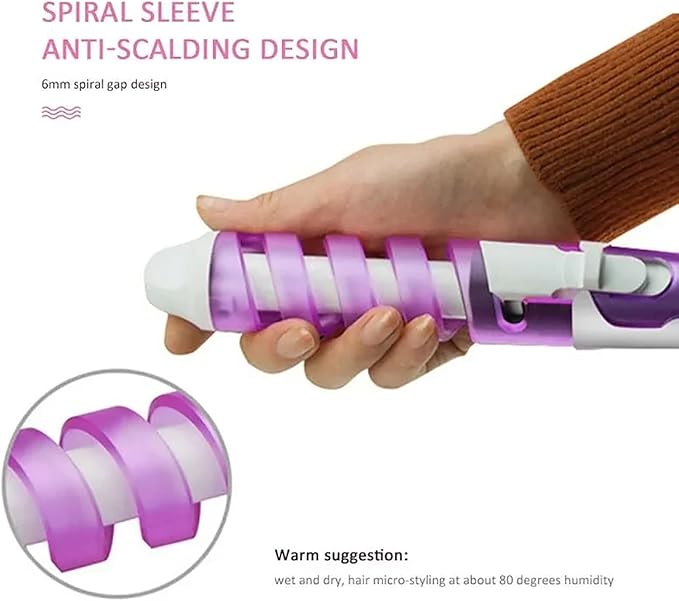 Automatic Spiral Hair Curling Iron Wave Hair Stick Spiral Easy-to-use Curling Wand Long-Lasting Salon-Quality Curls and Waves (Color : Pink)