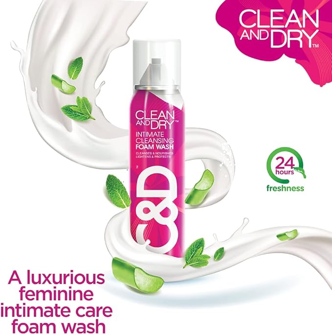 Clean &amp Dry | Intimate Cleansing Foam wash | Cleanses &amp Nourishes | Naturally | No itching | No Burning | No White Discharge | Lightens &amp Protects| No 1 Expert Intimate Care Range | 85g