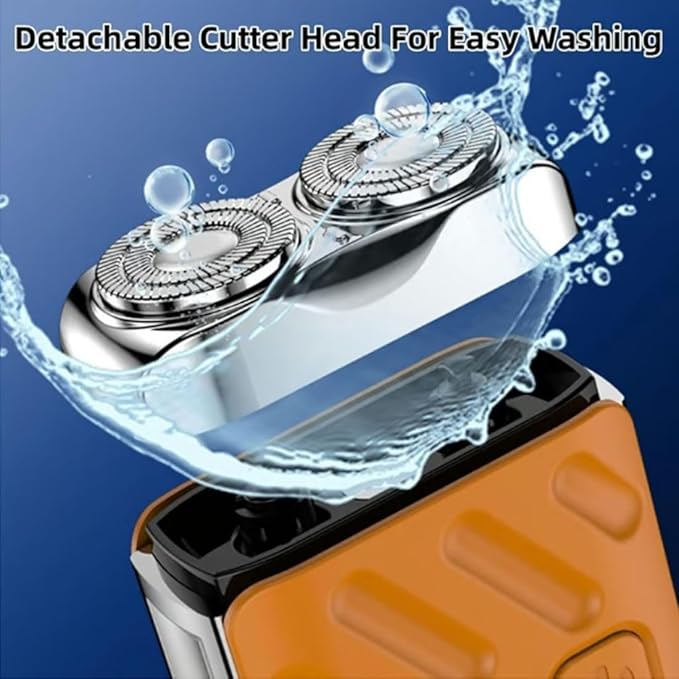 Small Steel Cannon Suspended Magnetic Blade Portable Rotary Dual Ring Electric Shaver Fully Waterproof USB Rechargeable One-Button Long Lasting Foil Shaver for Home Travel (Orange)