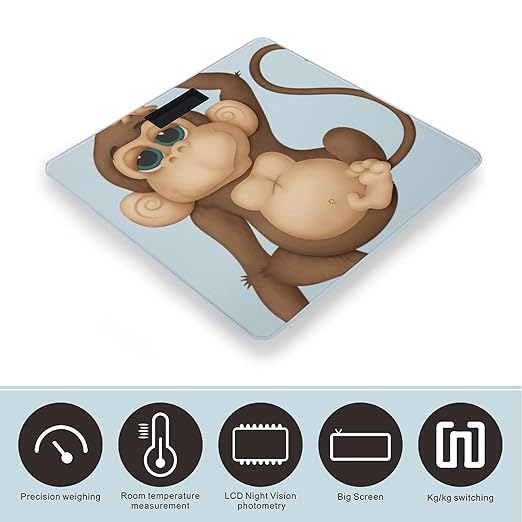 Cute Monkey Scale for Body Weight Anti-Slip Sturdy Tempered Glass Weighing Machine Highly Digital Accurate Bright LCD Bathroom Scale for Household Gift