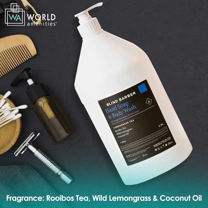 World Amenities Blind Barber Hand Soap and Body Wash 1 Gallon - Bulk Pack Body Care Liquid Soap