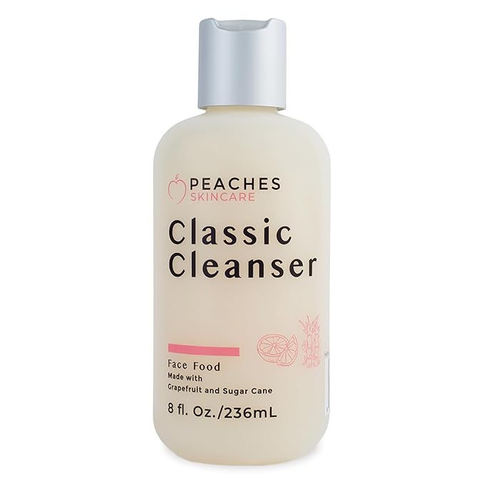 Peaches Skincare Hydrating Facial Cleanser – Vegan Face Wash with Grapefruit Sugar Cane and Gotu Kola – Lightly Exfoliating Daily Formula for All Skin Types – Classic Cleanser – 8 oz