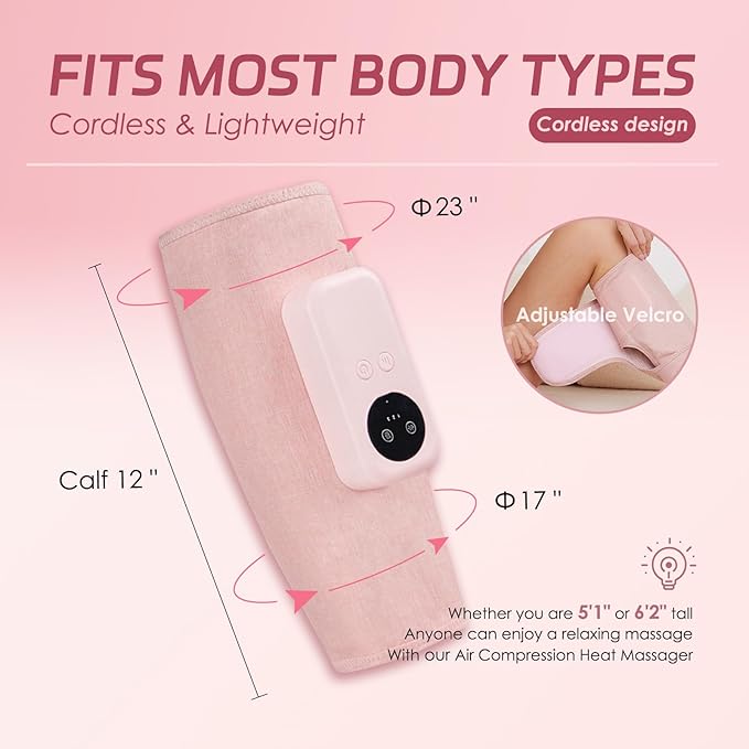 Air Compression Leg Massager Cordless Calf Massager with Heat Air Compression Leg Massage for Circulation and Pain Relief Gifts for Dad Mom Men Women Pink (Single)
