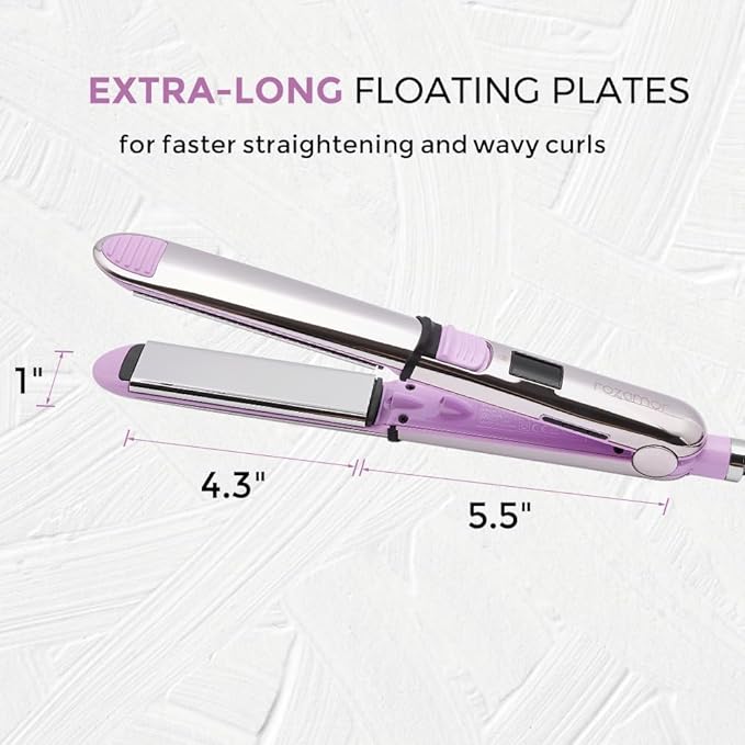 2-in-1 Titanium Ionic Flat IronProfessional Hair Straightener &amp Curler Fast Heating Dual Voltage Purple for All Hair Types