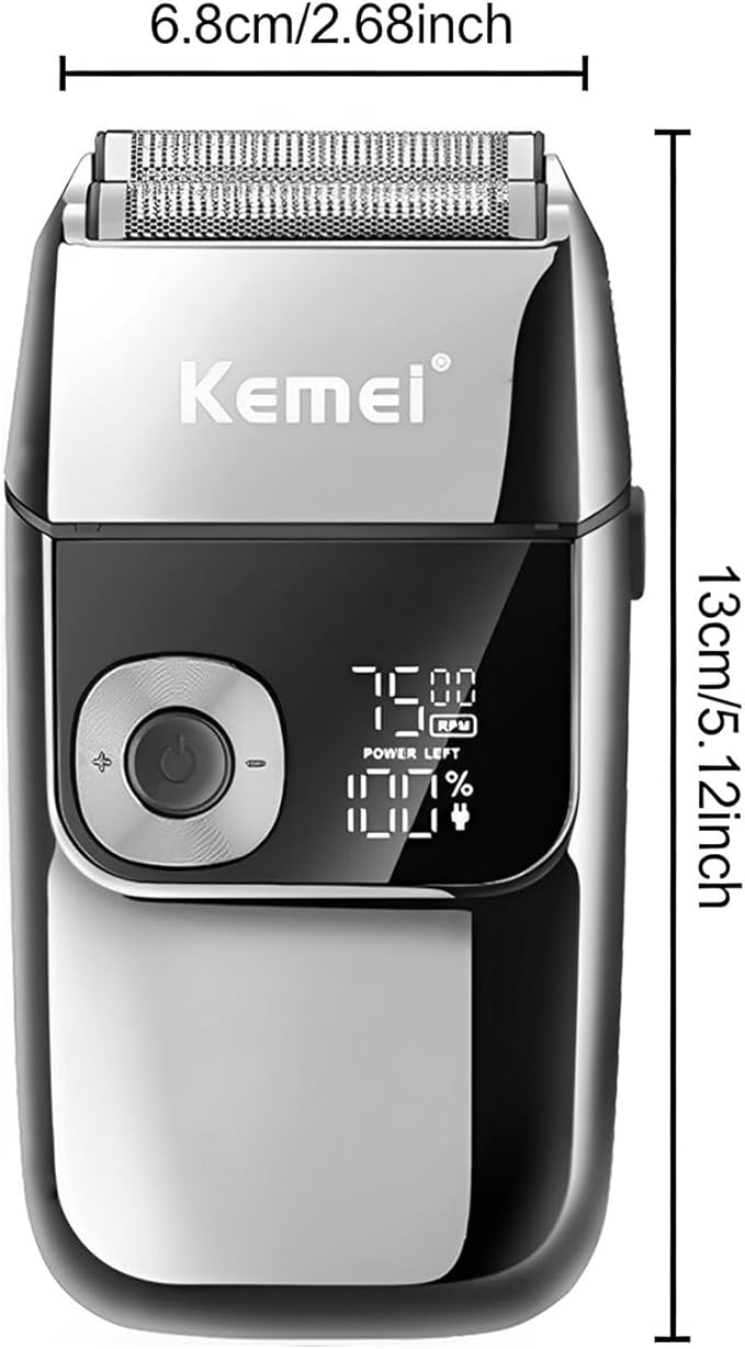 KEMEI Electric Razors for Men LCD Display Cordless Men's Razors USB Rechargeable with Pop-up Beard Trimmer Best Worldwide Travel Gift Model KM 2028 Silver