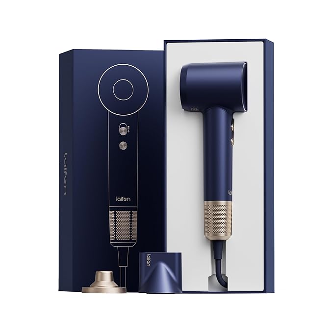 Laifen Premium High-Speed Hair Dryer Royal Blue Gift Box Professional Ionic Portable Blow Dryer with 110000 RPM Lightweight Low Noise 360° Magnetic Styling Attachment Wall Mount Gift Bag HD502
