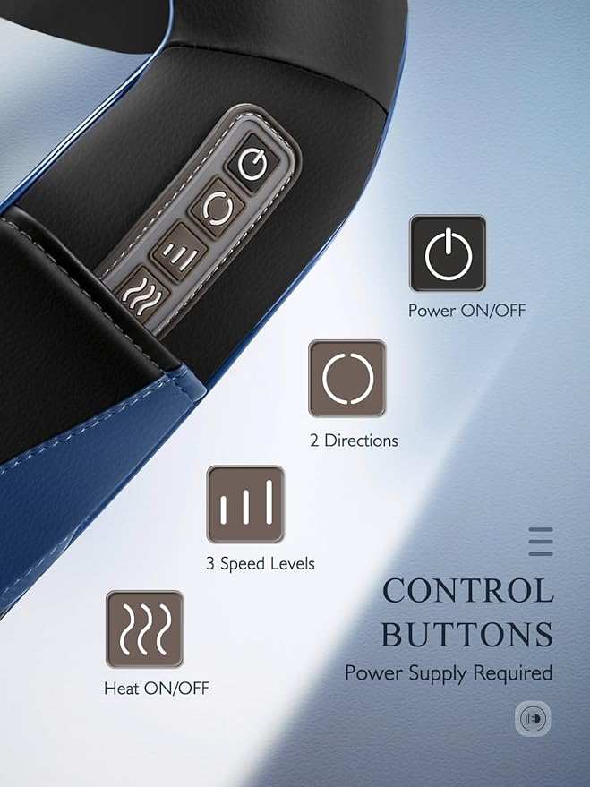 Careboda Back Neck Shoulder Massager with Heat Shiatsu Electric Deep Tissue 3D Kneading Massagers for Relief on Waist Leg Calf Foot Full Body Muscles Gift for Men Women Mom Dad (Blue)