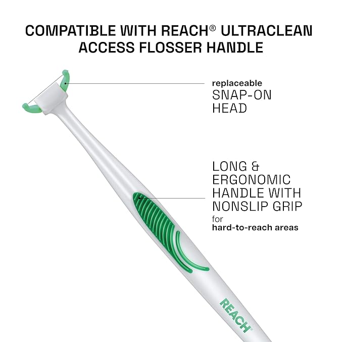 Reach Ultraclean Access Flosser Bundle Mint Plaque Remover for Teeth for Hard to Reach Areas Oral Care PFAS-Free 1 Flosser Starter Kit + 3 Packs Refill Heads