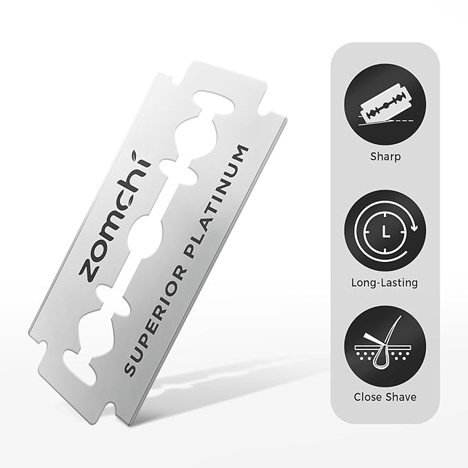 Zomchi 100 Counts Double Edge Razor Blades 2.0 with Premium Metal Razor