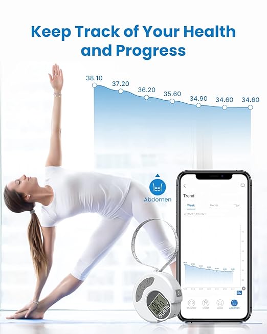 RENPHO Body Measuring Tape Bluetooth Smart Tape Measure with Lock Hook &amp Retractable Function Accurate Body Fat Measurement Device for Weight Loss Muscle Gain Fitness Bodybuilding 60in /150cm
