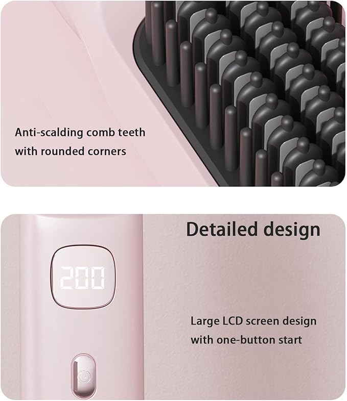 2026 New Ceramic Hair Dressing Comb Portable Straightener Brush Portable Wireless Hair Straightener 4 Temp Settings Straight Suitable for Short Hairtravel Home use (Black)