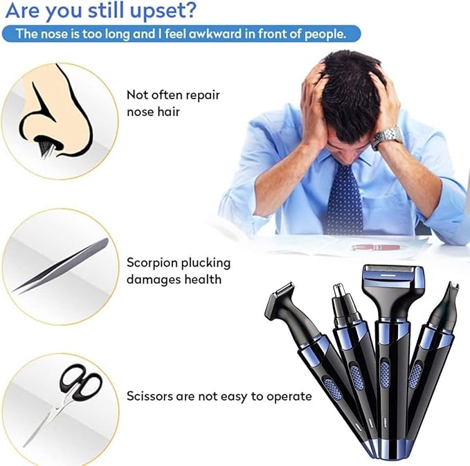 JYYBN Multifunction Shaver 4-in-1 Electric Trimmer Set Men Nose Hair Removal Beard Sideburns Shaver Kit