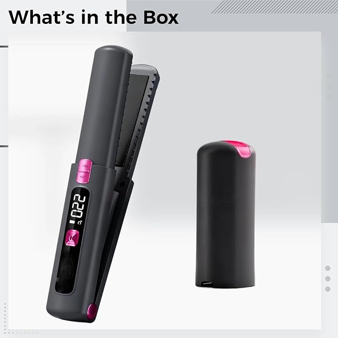 Cordless 2 in 1 Hair Straightener Curler Mini Portable Flat Iron 6 Temp Settings USB-C Rechargeable LCD Display Gray