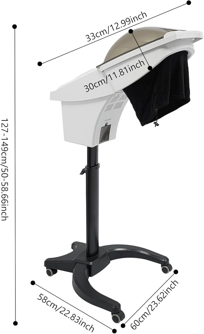 7 Color Hair SteamerHair Salon Professional Salon Hair Steamer with Wheels and Hair Care HoodPortable Hooded Conditioning Salon Hair SteamersTemperature and Height Adjustable (White)