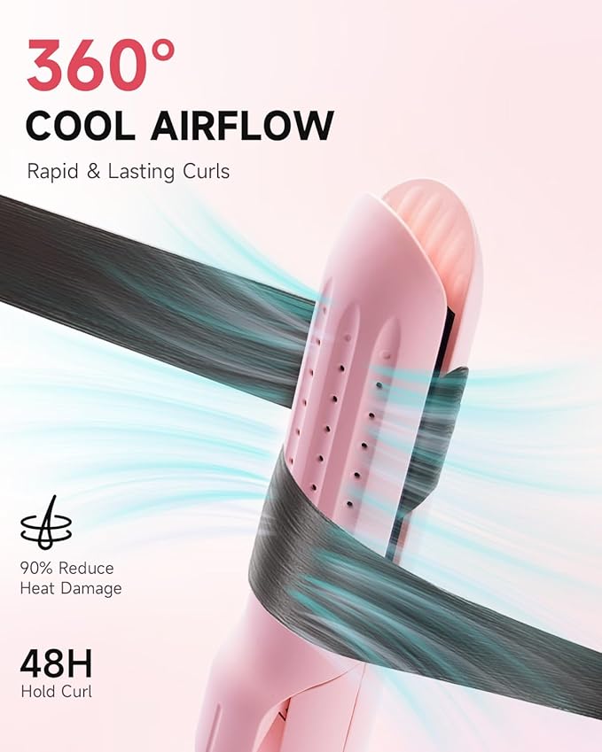 360° Airflow Styler 2-in-1 Curling Wand &amp Hair Straightener 1 1/4 Inch Curling Iron for Short Hair 1.25'' Curling Wand with Air 110-240v Dual Voltage Cool Curl for Shoulder Lenghth Hair