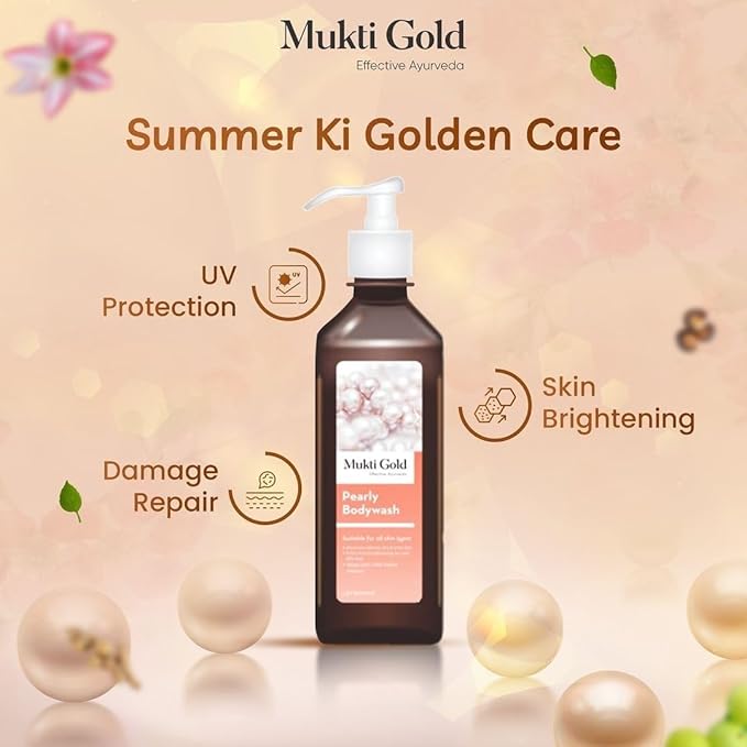 MZ Mukti Gold Pearly Body wash Made with herbal extracts Aloevera Relieves Dry &amp Itchy Skin with Extra Skin Conditioning (250ml)
