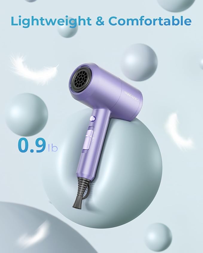 SHRATE Ionic Hair Dryer with Diffuser | Professional Blow Dryer for Curly Frizzy &amp All Hair Types | Low Noise &amp Gentle for Sensitive Hair | Compact &amp Portable Design for Home Travel Wom