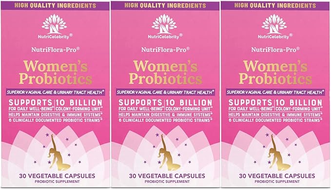 Nutricelebrity Probiotics for Women 10 Billion CFU 6 Strains Organic Prebiotics for DigestiveVaginal&ampImmune HealthPH Balance &amp Feminine HealthPeriod Pain BV Relief Cranberry Extract+ 3 P