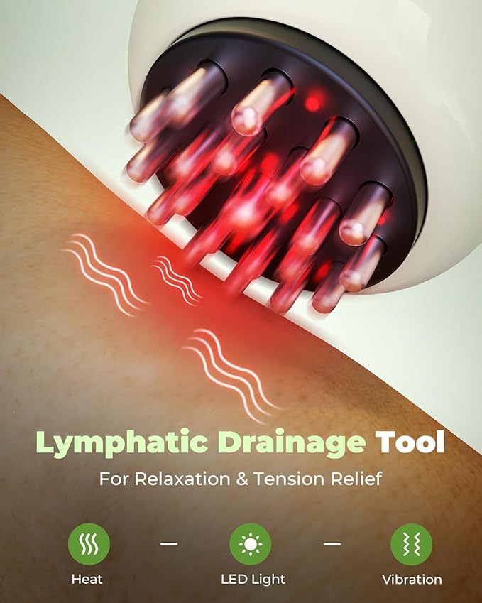 Electric Lymphatic Drainage Massager Handheld Body Sculpting Machine for Legs Arms Belly &amp Body Massage Anti Cellulite Massage Tool with Red-Light 9-Level Heat &amp Vibration for Relaxation