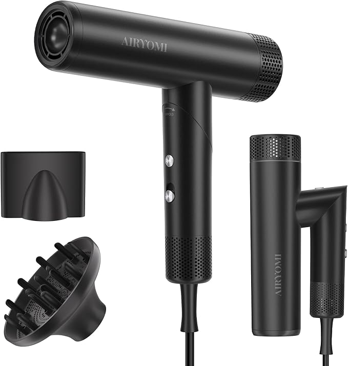Hair Dryer Professional Brushless Motor Ionic Hair Blow Dryer with Diffuser Magnetic Nozzles 0.83Pound 2000W 60dB 3 Heat Settings &amp 3 Speed &amp Cold Settings Diffuser Hair Dryer Black