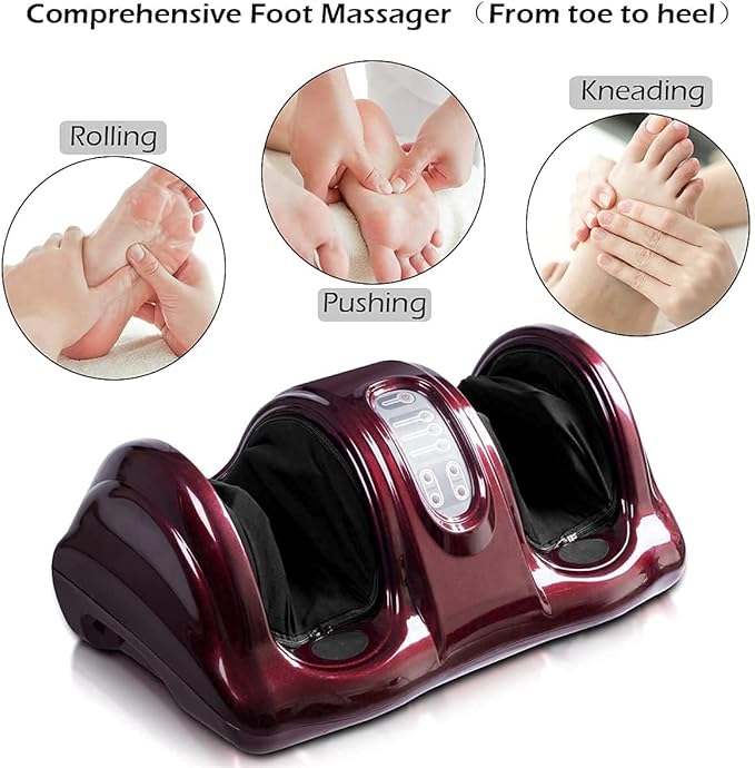 WELLHUT Foot Massager Machine Shiatsu Foot and Calf Massager for Ankle Calf Leg Arm Shiatsu Kneading Rolling Feet Massager Machine Gifts for Men and Women Burgundy