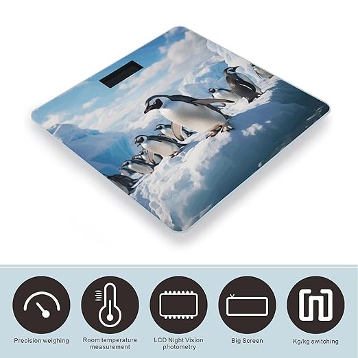 Penguins Bathroom Scale Large LCD Backlight Display Digital Scale Rounded Corners Body Scales Automatic Power On/Off Bathroom Scales for Home Bedrooms