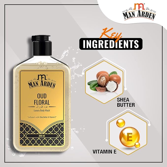 Man Arden Oud Floral Luxury Body Wash Infused With Shea Butter &amp Vitamin E 250ml