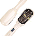Hair Straightener Brush- Hair straighteners for Women Ceramic Ionic Straightener Comb with Less Frizz | 20s Fast Heating | 2 in 1 Flat Iron Brush Dual Voltage Travel Champagne