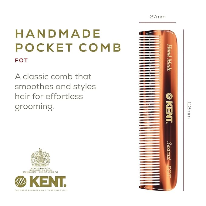 Kent Beard &amp Mustache Set - BRD5 Horse Hair + Nylon Bristle Brush 81T + FOT Handmade Sawcut Combs Pistol-Grip Wood Handle Dry/Wet Use Distributes Oils &amp Balms - Full Grooming Kit for Men