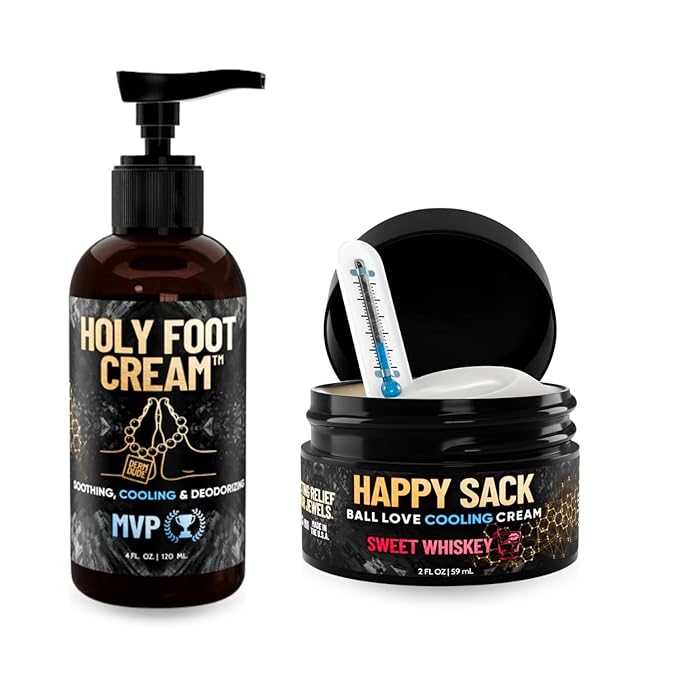 Derm Dude Below-the-Belt Grooming Bundle | Happy Sack Ball Deodorant 2oz (Sweet Whiskey Scents) + Holy Foot Cream 4oz (MVP Scent) | Freshness &amp Moisture for Feet &amp Groin