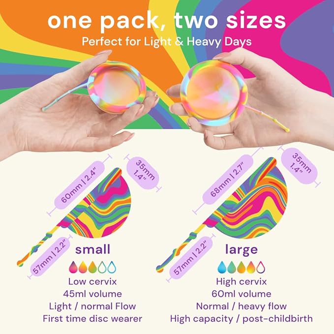 Bodyotics Proud Disc - 2-Pack Menstrual Disc (Small &amp Large) Body-Safe Silicone Discs - Reusable with Pull-Off String for Easy Insertion &amp Removal - 12-Hour Leak Protection - Includes Carrying